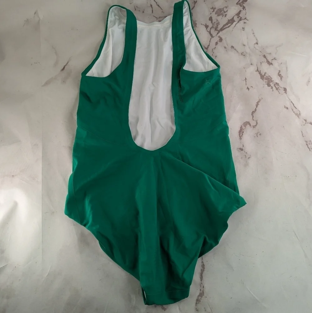 ADAY Swimsuit Women Small For The Win Reversible Green White One Piece High Neck